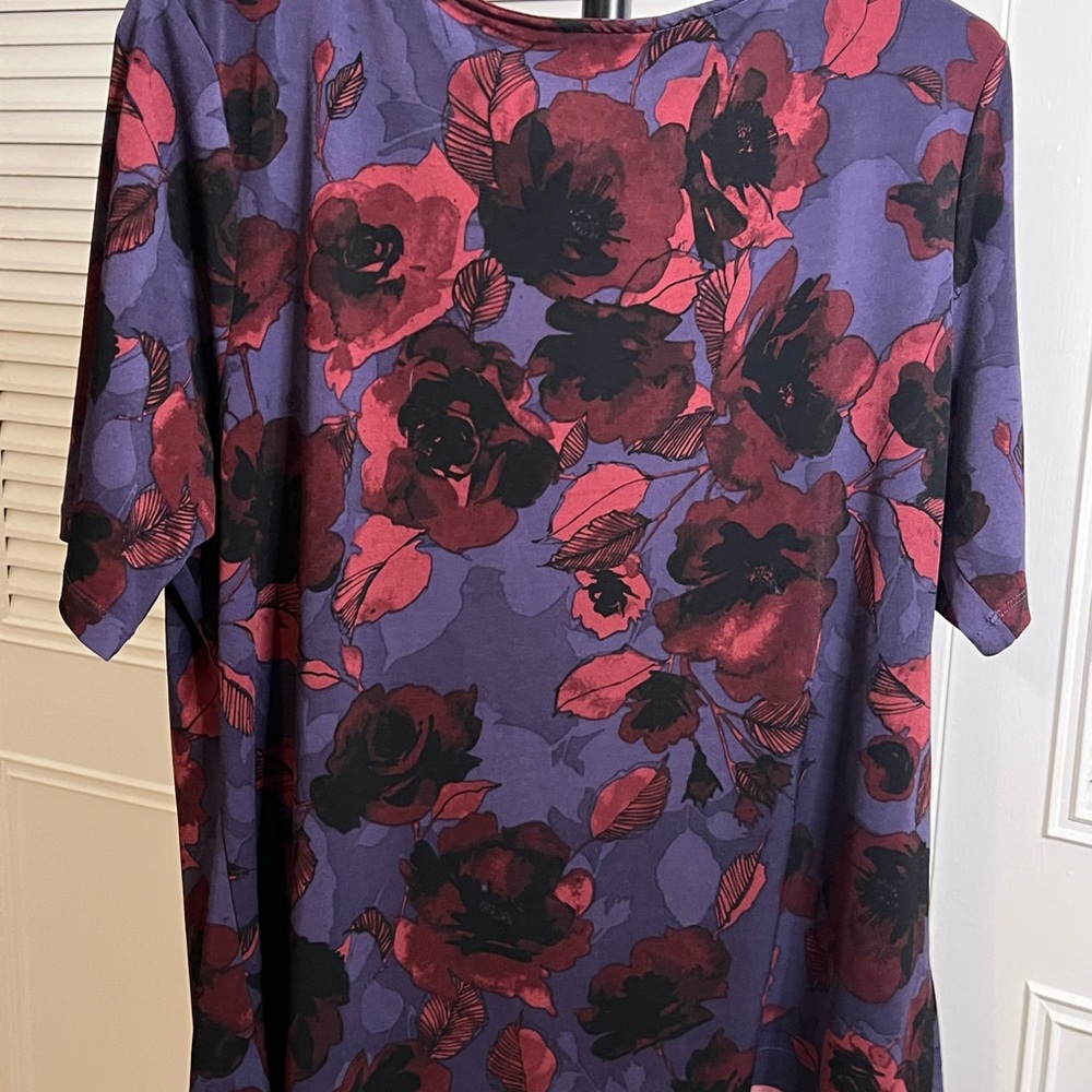 George Red and Blue Draped Blouse Short Sleeve - Picture 3 of 6